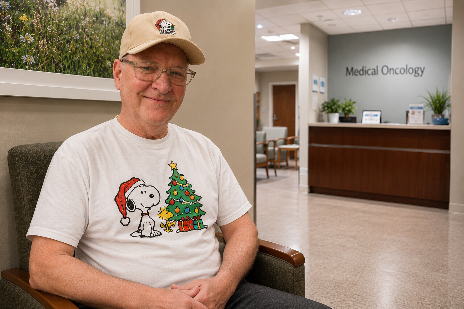 Rick sitting upright in the Medical Oncology waiting room before his prostate cancer treatment appointment.